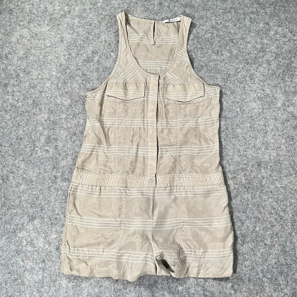 T by Alexander Wang Romper Women XS Tan Striped Sleeveless 100% Silk Vacation